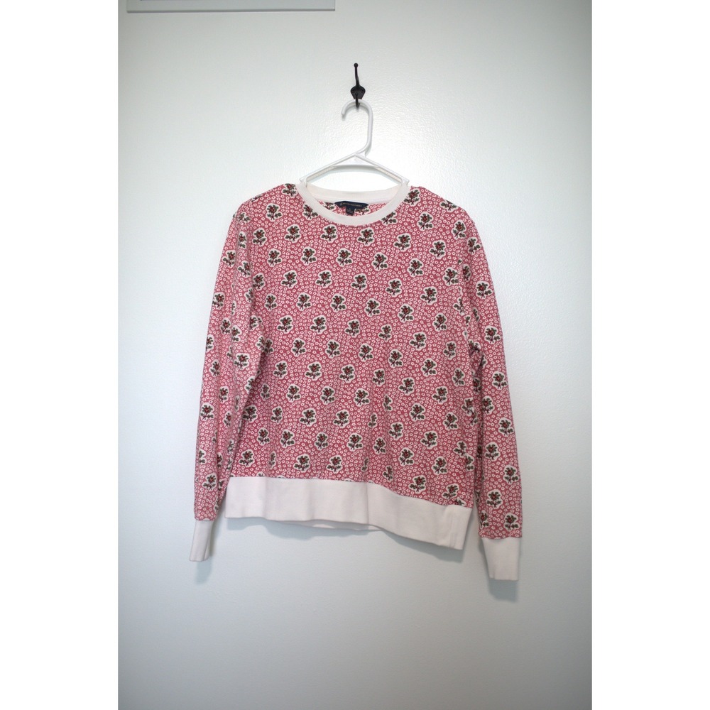 Brooks Brothers Womens Red White Floral Print Crewneck Sweatshirt Size L